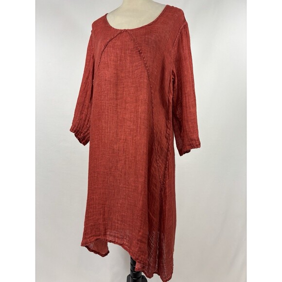 Flax Linen Dress Tunic Brick Red Size Medium Flowy Lagenlook Lightweight Natural - Picture 9 of 9